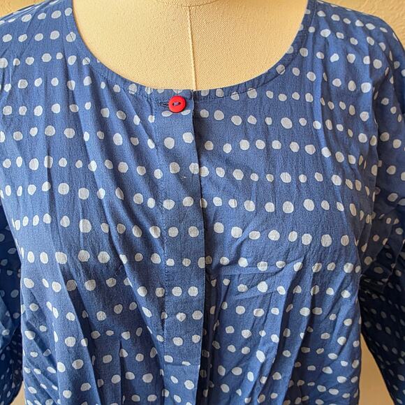 Gudrun Sjöden Women Organic Cotton Polka Dot Button Front Tunic Top‎ Size M Blue - Picture 2 of 6